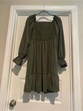 amazon olive green dress PinkBlush Olive Green Draped 3/4 Sleeve Maternity Maxi Dress at Amazon Women's Clothing store